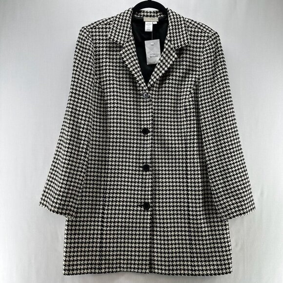 Coldwater Creek Jackets & Blazers - Coldwater Creek Overcoat Womens 14 Silk Wool Fully Lined Houndstooth Black White